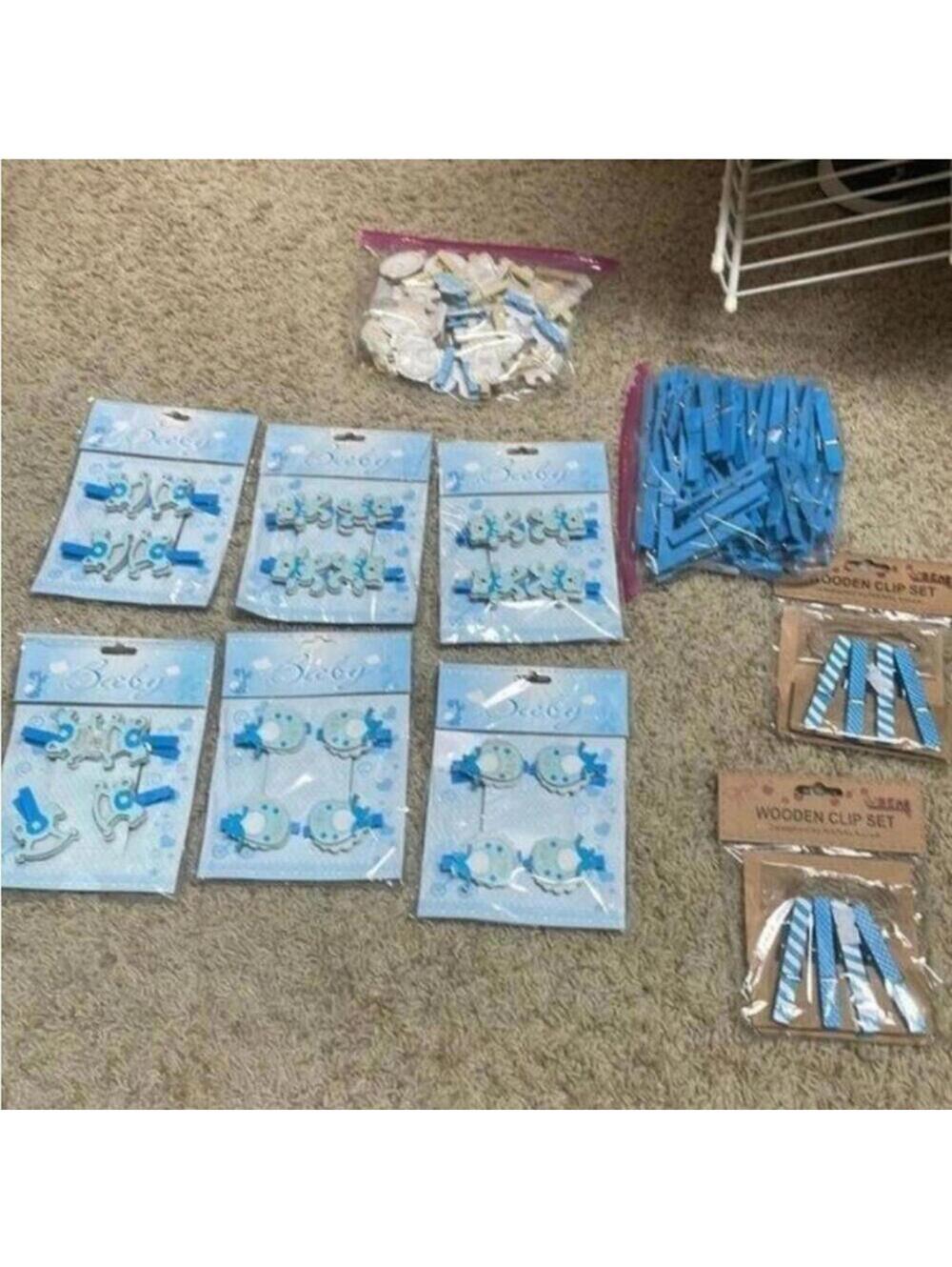 Boys baby shower wooden clip sets party decoration birthday nursery